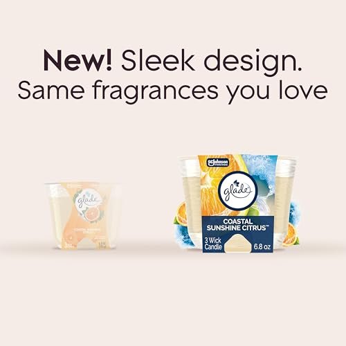 41hNiDOfGLL._SL500_.jpg Glade 3-Wick Candle Jar Set - Coastal Sunshine Citrus, Essential Oil Infused, 6.8 oz, 3 Pack - Image 3