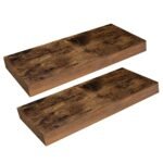 HOOBRO Floating Shelves for Wall, Wall Mounted Shelf Set of 2, 15.7" Hanging Shelf with Invisible Brackets, for Wall in Bathroom, Bedroom, Toilet, Kitchen, Living Room, Office, Rustic Brown BF40BJ01