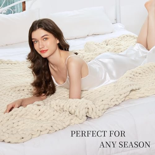 41ibDdLvWvL._SL500_.jpg Admitrack 51"x63" Chunky Knit Chenille Throw Blanket: Soft, Cozy Home Decor for Sofa (Ivory) - Image 4
