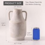 Mitt&Ditt 11" Off-White Ceramic Flower Vase with Handles – Rustic Large Terracotta Decor for Home & Living Room. - Image 3