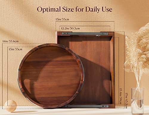 41ikOZAG2JL._SL500_.jpg Dofira Acacia Wood Serving Tray with Metal Handles, 17x13in for Food & Drinks - Rustic Decor for Coffee Table, Breakfast, Bar & More - Image 5