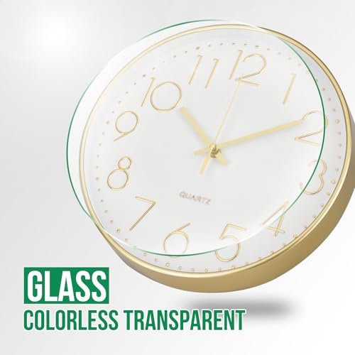 41jIrjzeNJL._SL500_.jpg Bakbrand 12-Inch Silent Wall Clock - Modern Gold Quartz Clock for Home, Office, and School Decor - Image 5