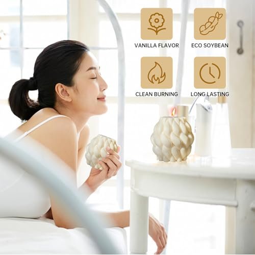 41jZDEhFmfL._SL500_.jpg Knot Ball Candle: Handmade White Pillar Bubble Candle, Scented Soy Wax, Perfect Home Decor & Housewarming Gift! - Image 5