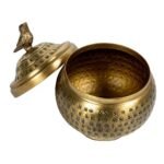 Brass-Finished Round Hammered Metal Container with Bird Finial - Creative Co-Op Design - Image 7