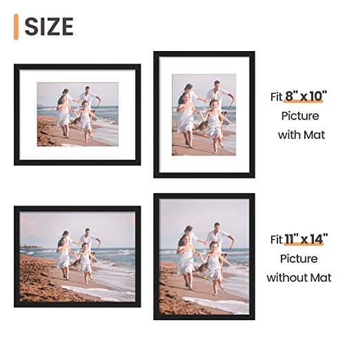 41kPR2hWaGL._SL500_.jpg Upsimples 11x14 Picture Frame Set of 5 - Showcase 8x10 Photos with Mat or 11x14 Without, Black Wall Gallery Frames - Image 5