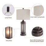 Set of 2 Rustic Farmhouse Lamps with USB Ports & Frosted Glass Night Light - Bronze Finish - Image 7