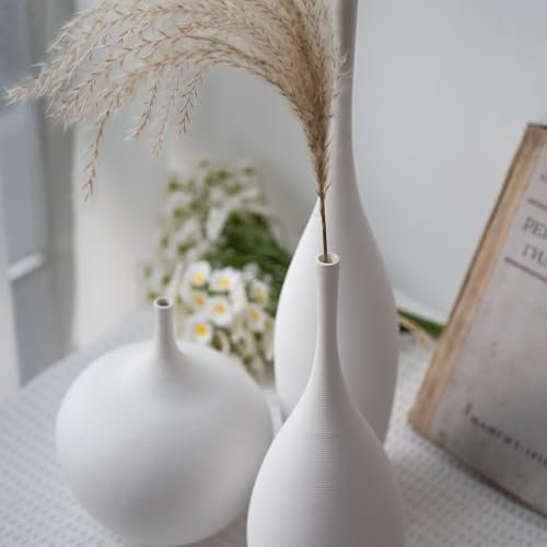 41l885ziLtL._SL500_.jpg Relexome Set of 3 White Ceramic Vases - Modern Boho Wabi-Sabi Decor for Living Room Centerpieces - Image 6