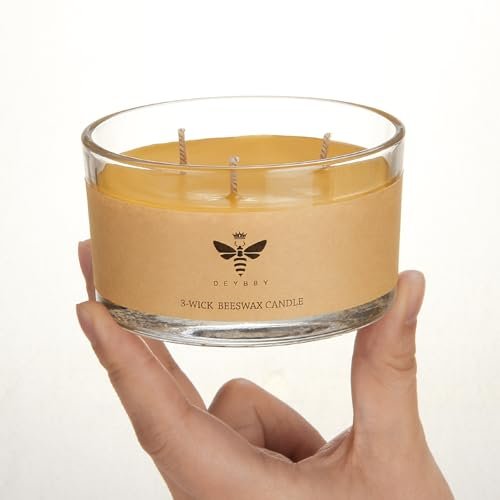 41lm8c0Z-gL._SL500_.jpg DEYBBY Large Beeswax Jar Candle - 3 Wick Natural Honey Scented Candle Gift - 22 Hours Burn Time - Image 7