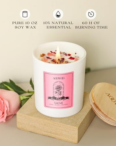 41lpGvye26L._SL500_.jpg AOOVOO Rose Scented Candles for Women - Aromatherapy Candles with Crystals, 10oz Soy Candle for Home & Perfect Gift for Moms. - Image 2