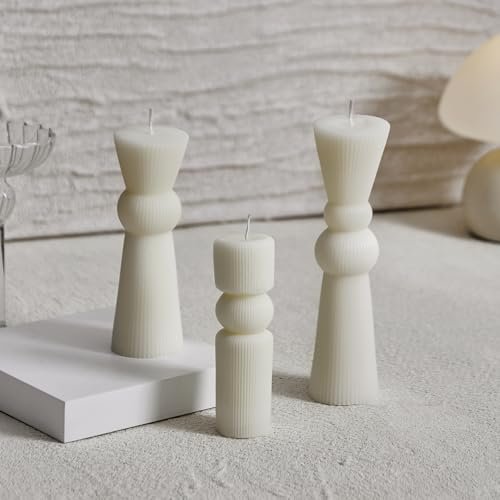 41nAflsZnrL._SL500_.jpg 3-Piece Soy Wax Pillar Candles Set - Handmade Ribbed Design for Modern Decor & Gifts, Long-Lasting (White) - Image 6