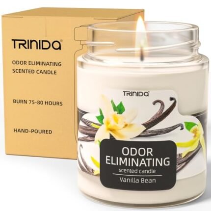 TRINIDa Vanilla Bean Odor Eliminating Candles for Home Scented, Eliminates 99% of Pet, Smoke, Food and Other Smell Quickly, Highly Fragranced Scented Candle, Premium Soy Candle Set for Women
