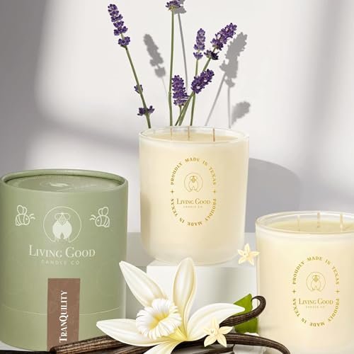 Tranquility: 15 oz Vanilla & Lavender Beeswax Candle - 90+ Tranquility - Vanilla & Lavender Pure Beeswax – 90+ Hours Long Burning Classically Designed Non-Toxic Scented Candles for Relaxing and Aromatherapy to Stress & Anxiety Relief - 15 oz