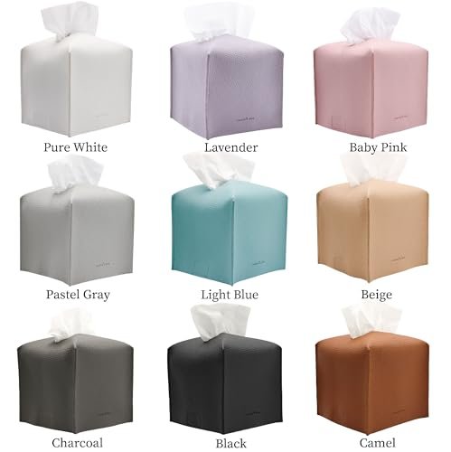41oYLKZILGL._SL500_.jpg Square PU Leather Tissue Box Cover with Bottom Belt by Carrot's Den | Decorative Organizer for Home & Office - Beige - Image 8