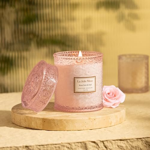 41oe88Q2BLL._SL500_.jpg LA JOLIE MUSE Rose Noir & Oud Candle, 19 Oz - Pink Rose Scented Gift, Long-Lasting Large Candle - Image 3