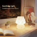 ONEWISH Dimmable Mushroom Lamp - Small Bedside Nightstand Light, Translucent White Glass, Murano Style Home Decor. Perfect for Bedroom, Dorm, Kitchen! - Image 4