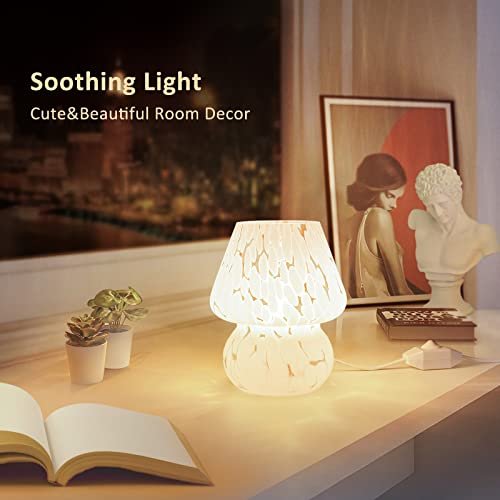 41pvBrVzML._SL500_.jpg ONEWISH Dimmable Mushroom Lamp - Small Bedside Nightstand Light, Translucent White Glass, Murano Style Home Decor. Perfect for Bedroom, Dorm, Kitchen! - Image 4