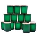 SHOWIN 8 OZ Thick Candle Jars for Making Candles 15 Pcs, Empty Jars with Wood Lids for Candle Making, Sample Container, Frosted Green