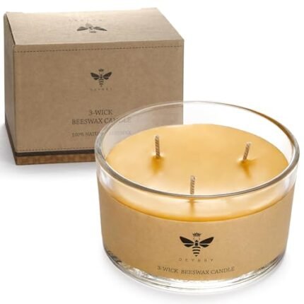 DEYBBY Large Beeswax Jar Candle - 3 Wick Beeswax Candle Gift - Handpour Candle with Natural Honey Scent, 22 Hours Burning