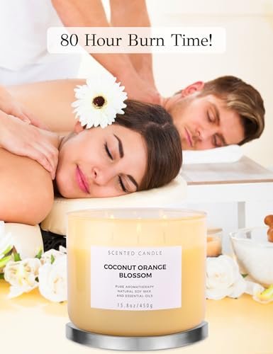 41rFtSzYhtL._SL500_.jpg Coconut Orange Blossom 3-Wick Candle | 15.8 oz Soy Aroma for Stress Relief & Relaxation - Image 3