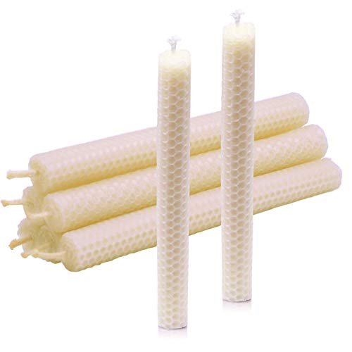 DEYBBY 8-inch Dripless Beeswax Taper Candles - Smokeless, 4-Hour Burn DEYBBY Natural Beeswax Taper Candles,8inch Dripless and Smokeless White Bee Wax,4Hour Burn Time Flat Top (Pack of 6)