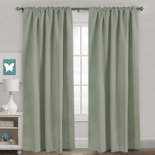 41s6vRrFeRL._SL500_.jpg H.VERSAILTEX Blackout Curtains - Thermal Insulated Room Darkening Drapes, 52x84 Inch, Light Sage, Set of 2 for Living Room & Bedroom. - Image 2