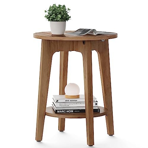 VASAGLE Small Round Side Table with Shelf - Perfect Nightstand VASAGLE Side Table, Small Round End Table with Lower Shelf, Nightstand for Small Spaces, Living Room, Bedroom, Rustic Walnut ULET283T41