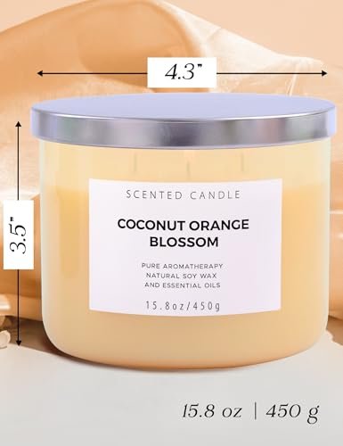 41tBGBrx-JL._SL500_.jpg Coconut Orange Blossom 3-Wick Candle | 15.8 oz Soy Aroma for Stress Relief & Relaxation - Image 4
