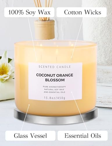41u8ZsonLNL._SL500_.jpg Coconut Orange Blossom 3-Wick Candle | 15.8 oz Soy Aroma for Stress Relief & Relaxation - Image 5