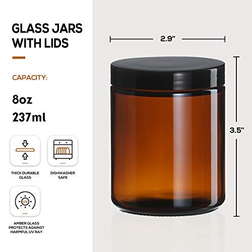 41uoFtAvwL._SL500_.jpg 12 Pack of 8 Oz Dark Amber Glass Jars with Lids - Versatile Storage for Food, Spices, and Liquids - Image 2
