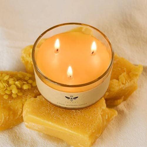 41wi1v3vYDL._SL500_.jpg DEYBBY Large Beeswax Jar Candle - 3 Wick Natural Honey Scented Candle Gift - 22 Hours Burn Time - Image 4