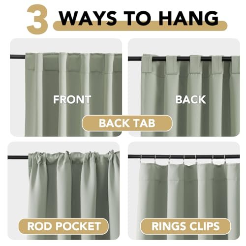 41wpmtfRD-L._SL500_.jpg H.VERSAILTEX Blackout Curtains - Thermal Insulated Room Darkening Drapes, 52x84 Inch, Light Sage, Set of 2 for Living Room & Bedroom. - Image 4