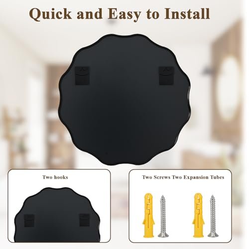 41wyGIdX4UL._SL500_.jpg VooBang 30" Black Scalloped Circle Mirror: Wavy Edge Round Wall Mirror with Deep Metal Frame for Home Decor. - Image 6