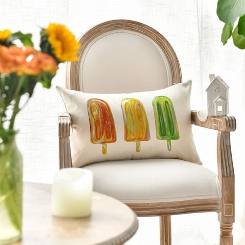 41xzqzFHCZL._SL500_.jpg AVOIN Colorlife Summer Popsicle Ice Cream Throw Pillow Cover, 12x20 Inch Cushion for Sofa Decor - Image 5