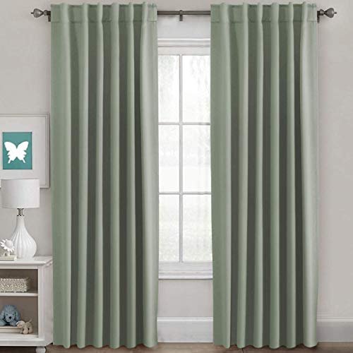 H.VERSAILTEX Blackout Curtains - Thermal Insulated Room Darkening Drapes, 52x84 H.VERSAILTEX Blackout Curtains Thermal Insulated Window Treatment Panels Room Darkening Blackout Drapes for Living Room Back Tab/Rod Pocket Bedroom Draperies, 52 x 84 Inch, Light Sage, 2 Panels