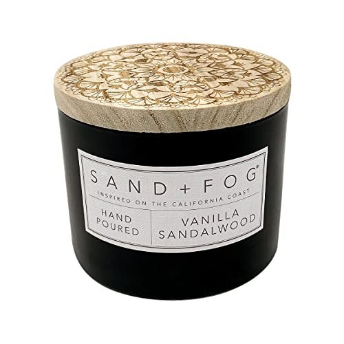 Sand + Fog Vanilla Sandalwood Candle - 12oz Luxury Jar Sand + Fog Scented Candle - Vanilla Sandalwood – Additional Scents and Sizes – 100% Cotton Lead-Free Wick - Luxury Air Freshening Jar Candles - Perfect Home Decor – 12oz