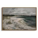 InSimSea Framed Canvas Wall Art, Seaside Landscape Painting Prints, Coastal Wall Art, Modern Farmhouse & Rustic Decor for Living Room & Bedroom, French Country Style, 24"x36"