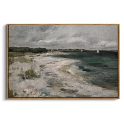 InSimSea Framed Canvas Wall Art, Seaside Landscape Painting Prints, Coastal Wall Art, Modern Farmhouse & Rustic Decor for Living Room & Bedroom, French Country Style, 24"x36"