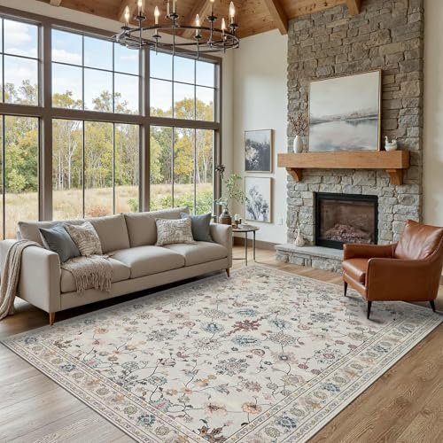 511p86W7L._SL500_.jpg Rugxara 5x7 Washable Floral Boho Vintage Area Rug - Soft, Non-Slip Low Pile Carpet for Bedrooms & Kids Rooms (Grey) - Image 4
