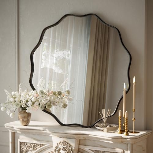 516Dk0wKbL._SL500_.jpg VooBang 30" Black Scalloped Circle Mirror: Wavy Edge Round Wall Mirror with Deep Metal Frame for Home Decor. - Image 2
