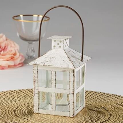 Kate Aspen White Vintage Distressed Rustic Candle Holder Decorative Lantern (6 Inch), Wedding Decoration, Centerpiece, Farmhouse Decor, Shelf Decor