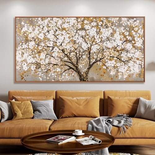 51-q0APmoZL._SL500_.jpg Large Framed Gold Abstract Tree of Life Canvas Art – Modern Home Decor, Ready to Hang (30"x60") - Image 5
