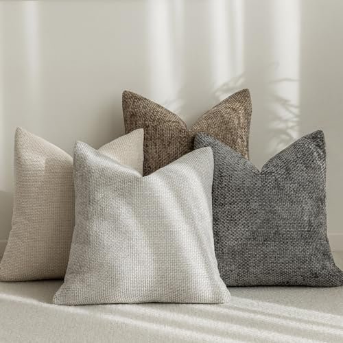 Set of 4 LANANAS Neutral 18x18 Decorative Throw Pillow Covers LANANAS Neutral Decorative Throw Pillow Covers 18x18 Inch for Living Room Couch Bed Sofa Farmhouse Boho Home Decor Set of 4 Soft Corduroy Accent Luxury Cushion Cases (18x18, Neutral)