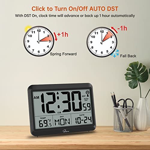 510IovpovlL._SL500_.jpg WallarGe Atomic Digital Wall Clock: Battery-Operated, Self-Setting, Large Display with Temperature, Date, Day, Silent Mounting, 4 Time Zones, and DST. - Image 7