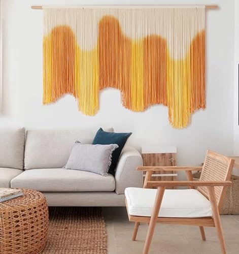 510beuLIiJL._SL500_.jpg IOWER Large Yellow Dip-Dyed Macrame Wall Hanging for Boho Living Room Decor - 59" W x 37" L - Image 3