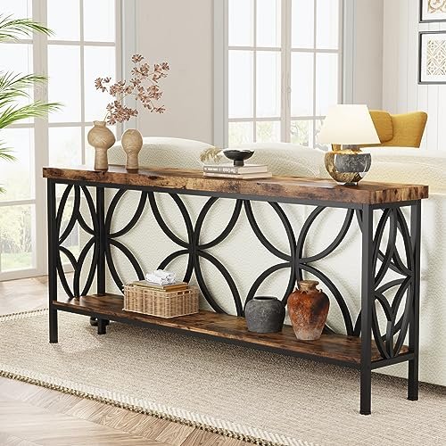 Tribesigns 70.9-Inch Industrial Narrow Sofa Table - Storage Console for Tribesigns 70.9-Inch Narrow Sofa Table, Industrial Long Sofa Table Behind Couch, Entry Console Table with Storage for Entryway, Living Room, Foyer, Unique Design, Rustic Brown