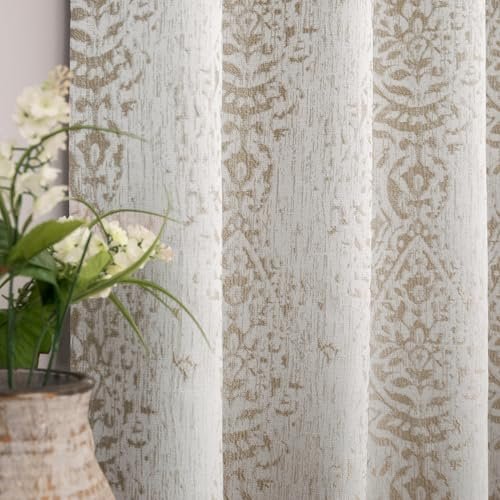 Taupe Geometric Curtains 84" Long – 2-Piece Set, 50% Blackout, Taupe Geometric Curtains 84 Inches Long for Living Room 2 Panels 50% Blackout Window Design Moroccan Damask Patterned Neutral Contemporary Curtains for Dining Room Bedroom,Grey Tan Beige/Light Brown