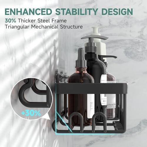 513rImCA2hL._SL500_.jpg Veken Waterproof Shower Caddy 6-Pack: No-Drill Adhesive Shelves with Soap Holder for Organized Storage. - Image 2