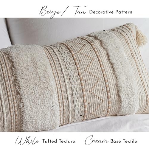 513uHXzyYKL._SL500_.jpg BlissBlush 14x36 Boho Lumbar Throw Pillow Cover - Neutral Farmhouse Cushion for Living Room & Bedroom (Cover Only) - Image 5