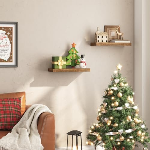 514BQLknOL._SL500_.jpg HOOBRO Wall-Mounted Floating Shelves Set of 2, 15.7" Rustic Brown Shelves for Bathroom, Kitchen, Office, and More. - Image 2