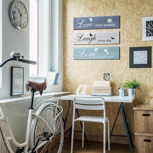 514XYlmxSgL._SL500_.jpg Rustic Wood Sign Set: "Live, Love, Blessed" Wall Decor for Home, Kitchen, or Living Room - 12"x3"x0.2" (Blue Series) - Image 6